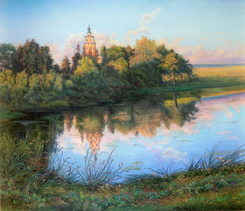 Церковь в Уборах. Бумага, пастель. 2025 г.